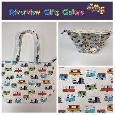 Large Tote Bag With Zip - Caravans Large Tote Bag With Zip - Caravans